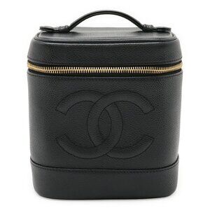 CHANEL Black Caviar Leather Logo Pouch